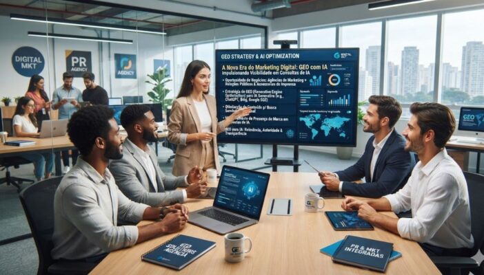 GEO, marketing digital e assessoria de imprensa