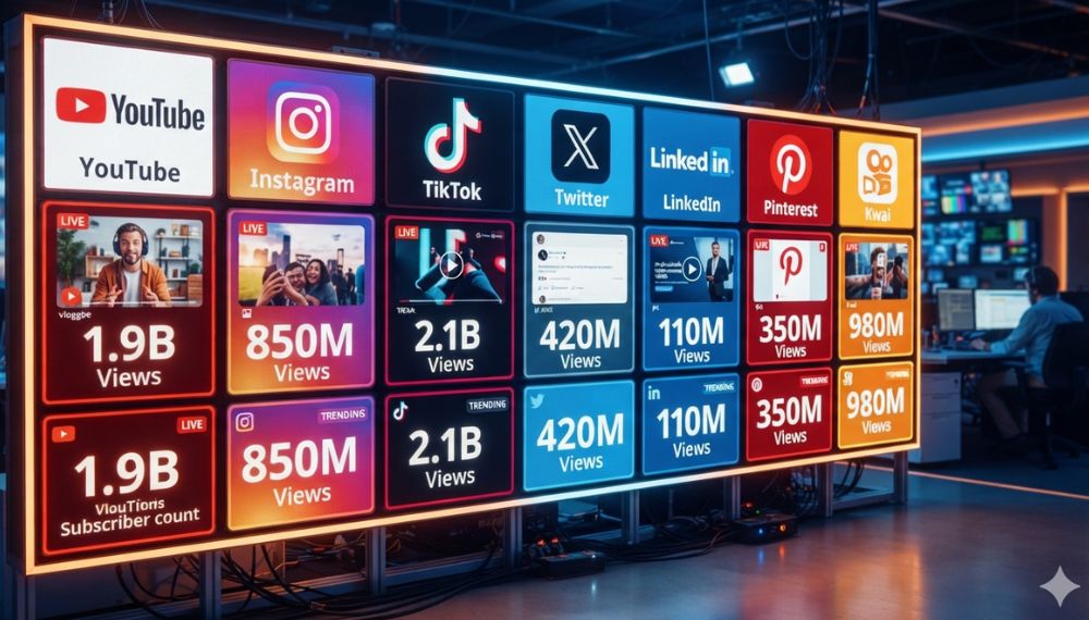 As métricas (KPIs) de views, ou visualizações, das plataformas